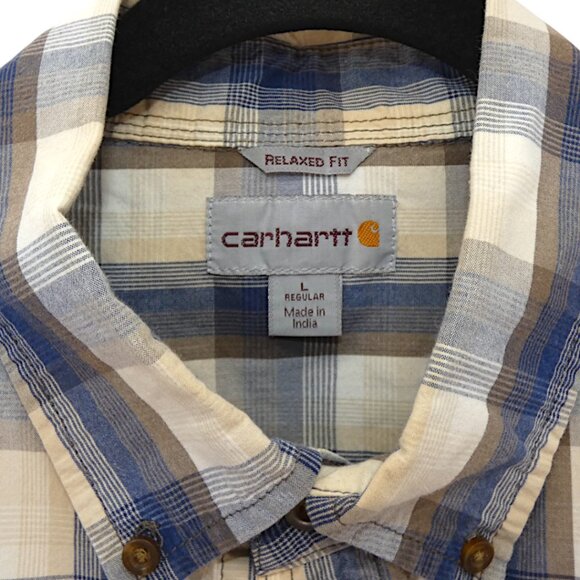 Carhartt Blue and Brown Plaid Relaxed Fit Button Down Short Sleeve Men"s Sizes L - Picture 4 of 7